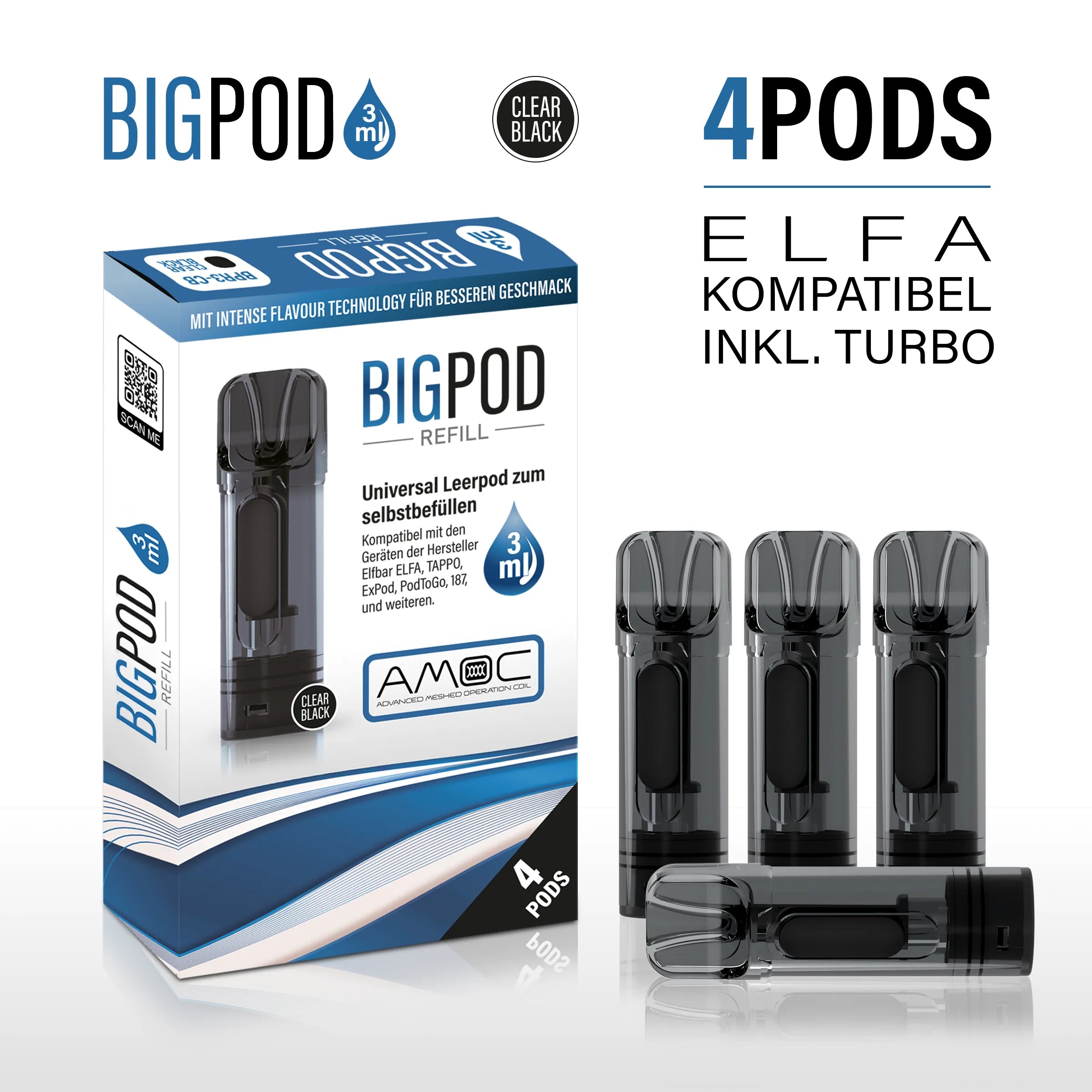 BIGPOD 4 Stk. 3ml Leerpod für ELFA und Turbo - 50% mehr Liquid, 10% mehr Leistung