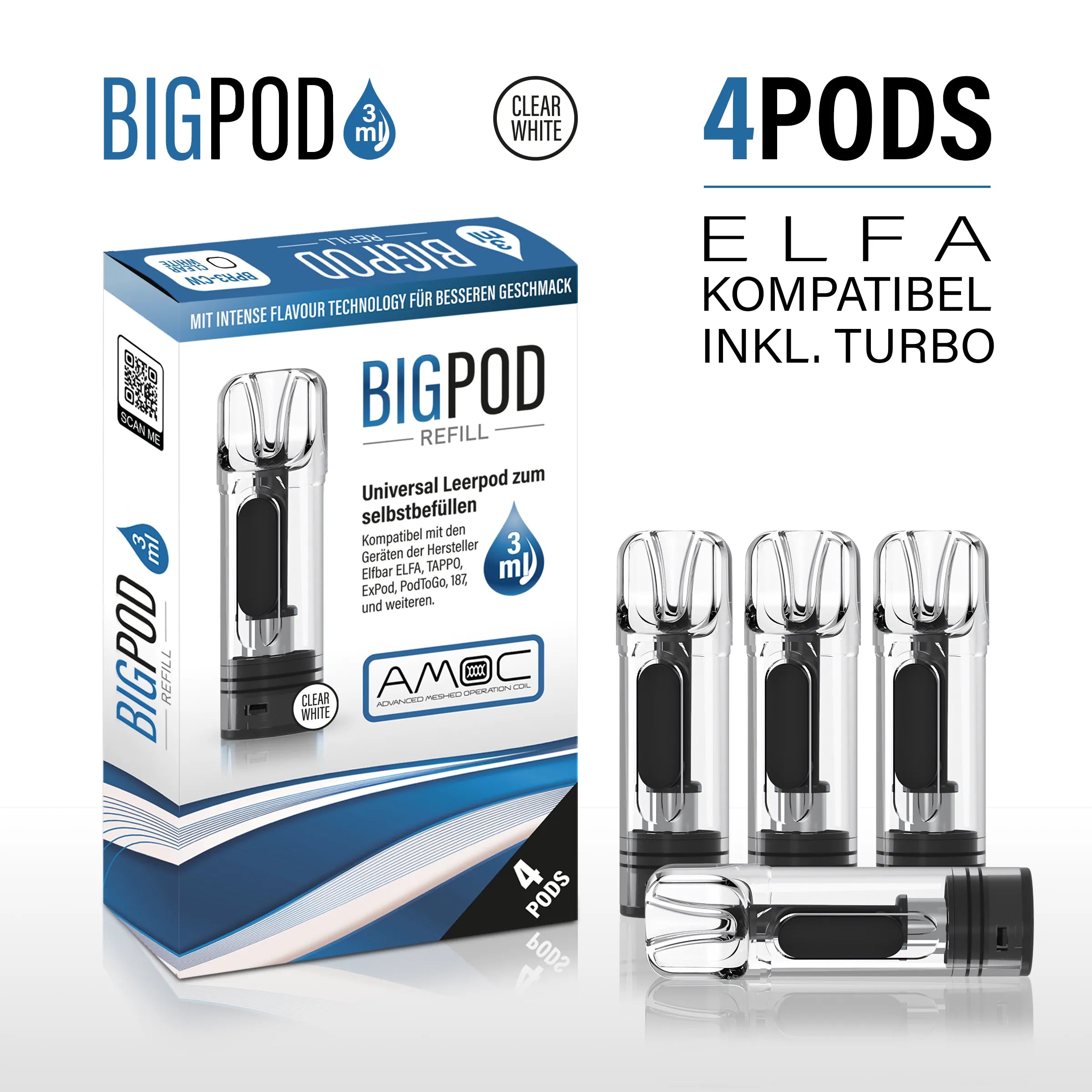 BIGPOD 4 Stk. 3ml Leerpod für ELFA und Turbo - 50% mehr Liquid, 10% mehr Leistung