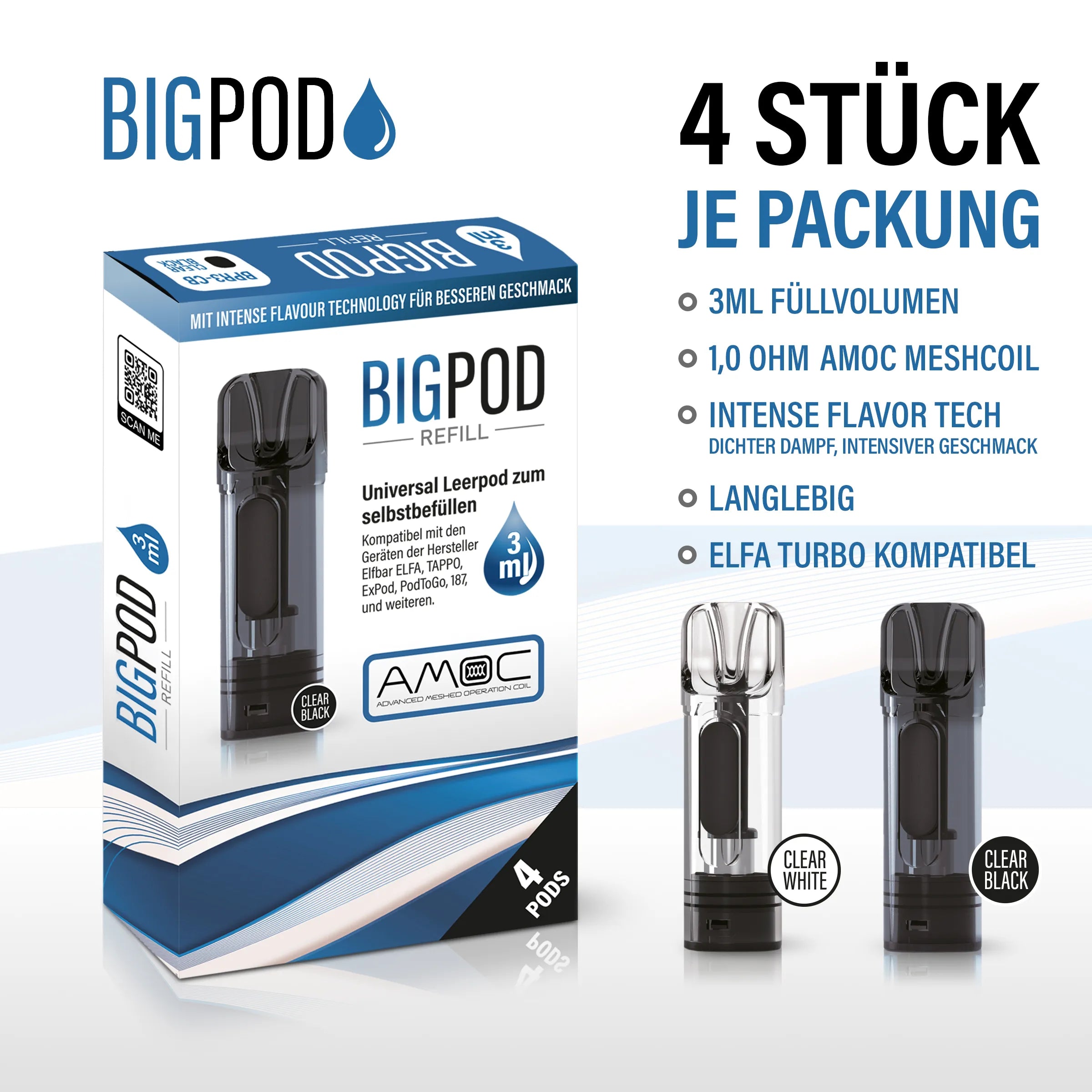 BIGPOD 4 Stk. 3ml Leerpod für ELFA und Turbo - 50% mehr Liquid, 10% mehr Leistung