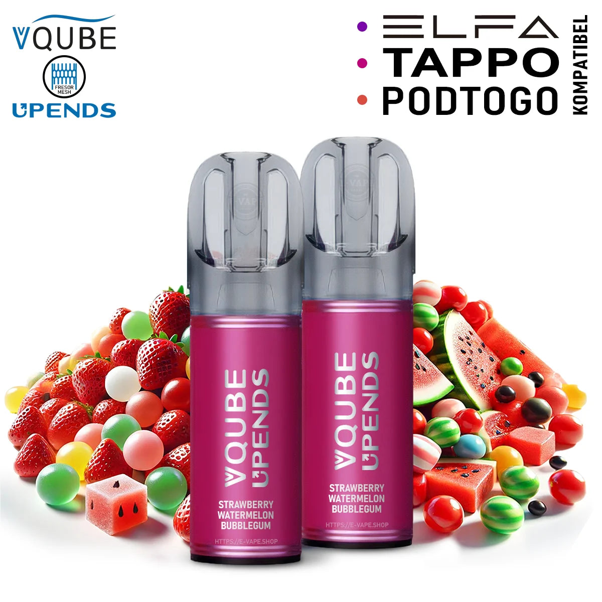 Vqube Upends Pod Strawberry Watermelon Bubblegum 20mg ELFA / Tappo / Pod2Go