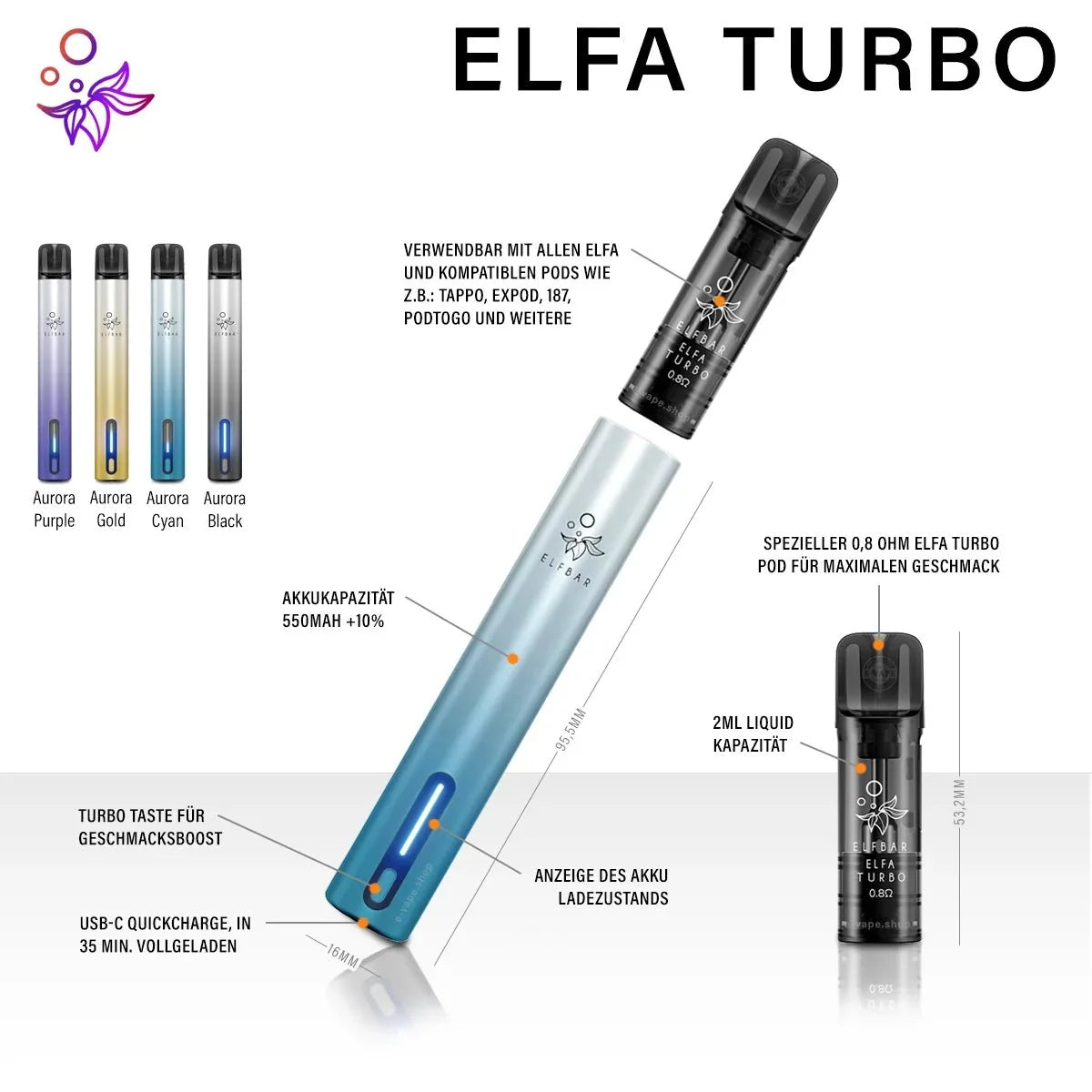 Elfbar ELFA Turbo Akku 550 mAh