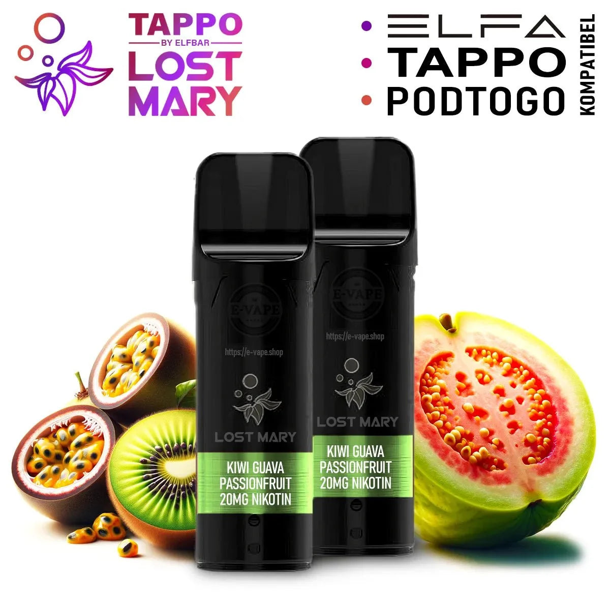 Kiwi Passion Fruit Guava – Elfbar ELFA Pods 20 mg/ml Nikotin - 2 Stück