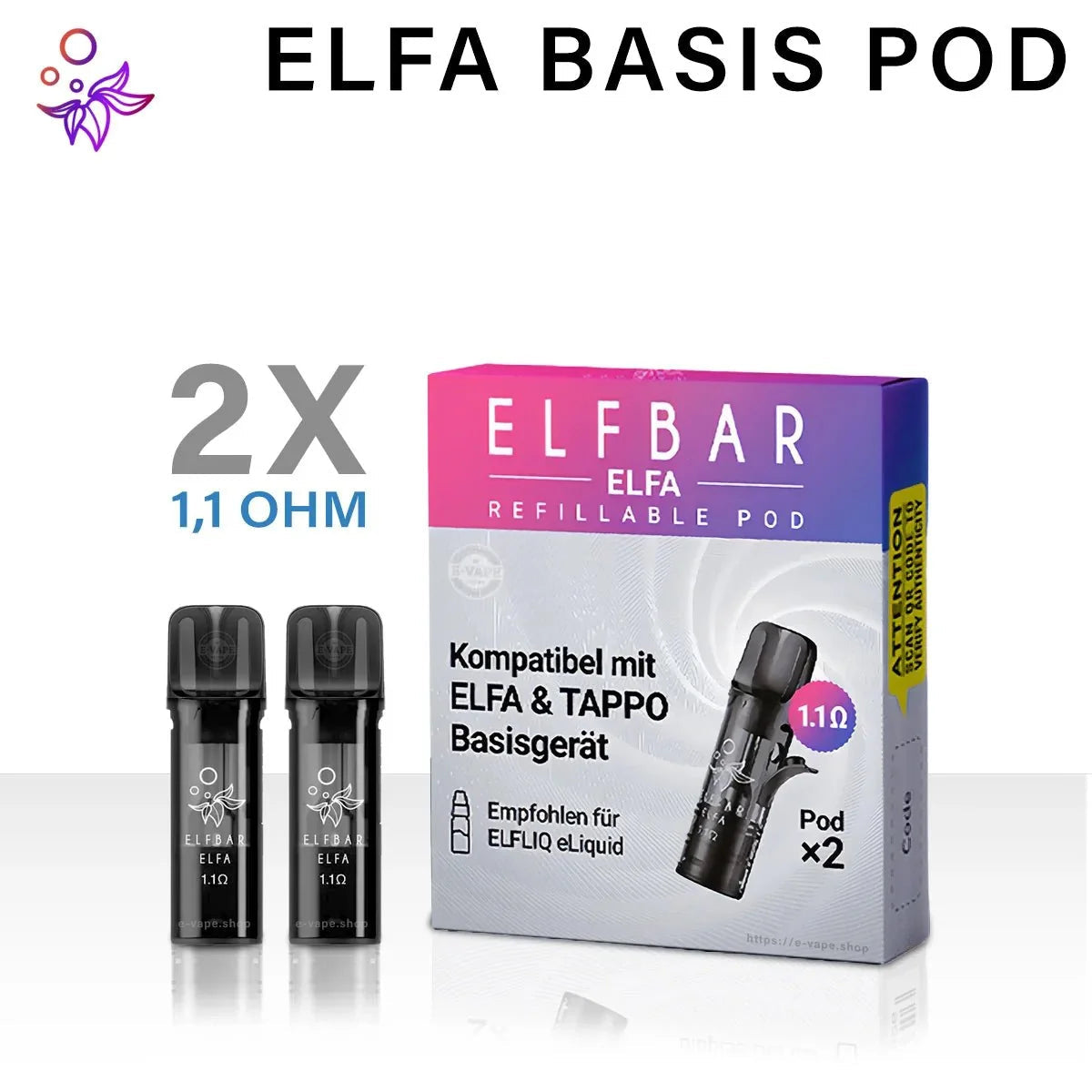 Elfbar ELFA Leerpods Basis 1.1 Ohm 2ml - 2 Stk.