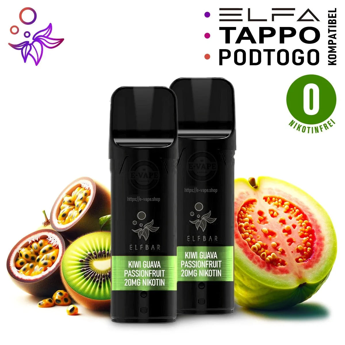 Kiwi Passion Fruit Guava – Elfbar ELFA Pods 0 mg/ml Nikotinfrei - 2 Stück